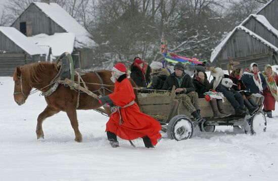 Local residents attend Christmas festivities in Pogost, Belarus
