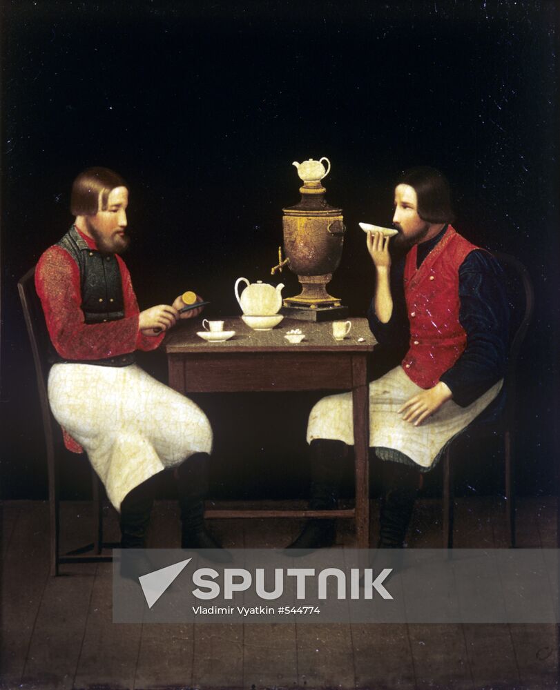 Reproduction of a plaque "Tea Drinking"