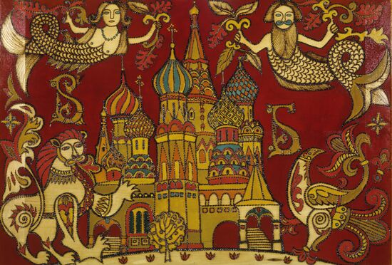 Box lid depicting St. Basil's