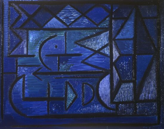 Reproduction of the painting "Geometric Arrangement in Blue"