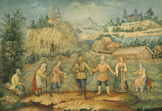 "How Dear Mother Saw Me Off" lacquer miniature