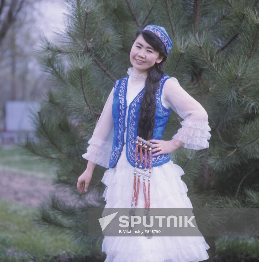 Kyrgyz Girl With Braid Silver Pendant