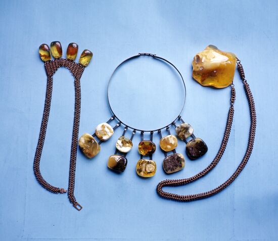 Ancient jewelry made of amber and metal