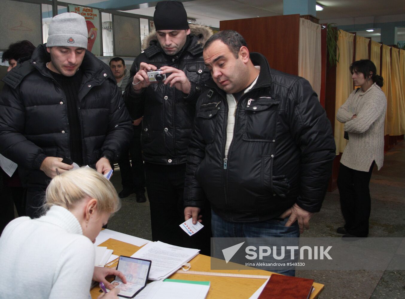 Georgian observers at polling station in Donetsk