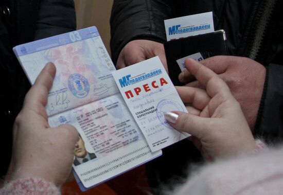 Georgian observers at polling station in Donetsk