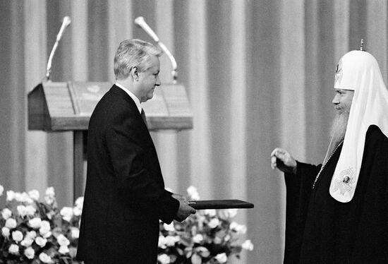 Russian Orthodox Patriarch Alexy II and President Boris Yeltsin