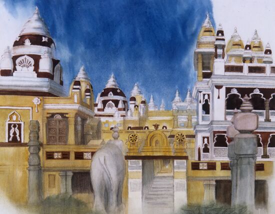 Reproduction of "India. Delhi. Temple" by Alexander Novozhilov