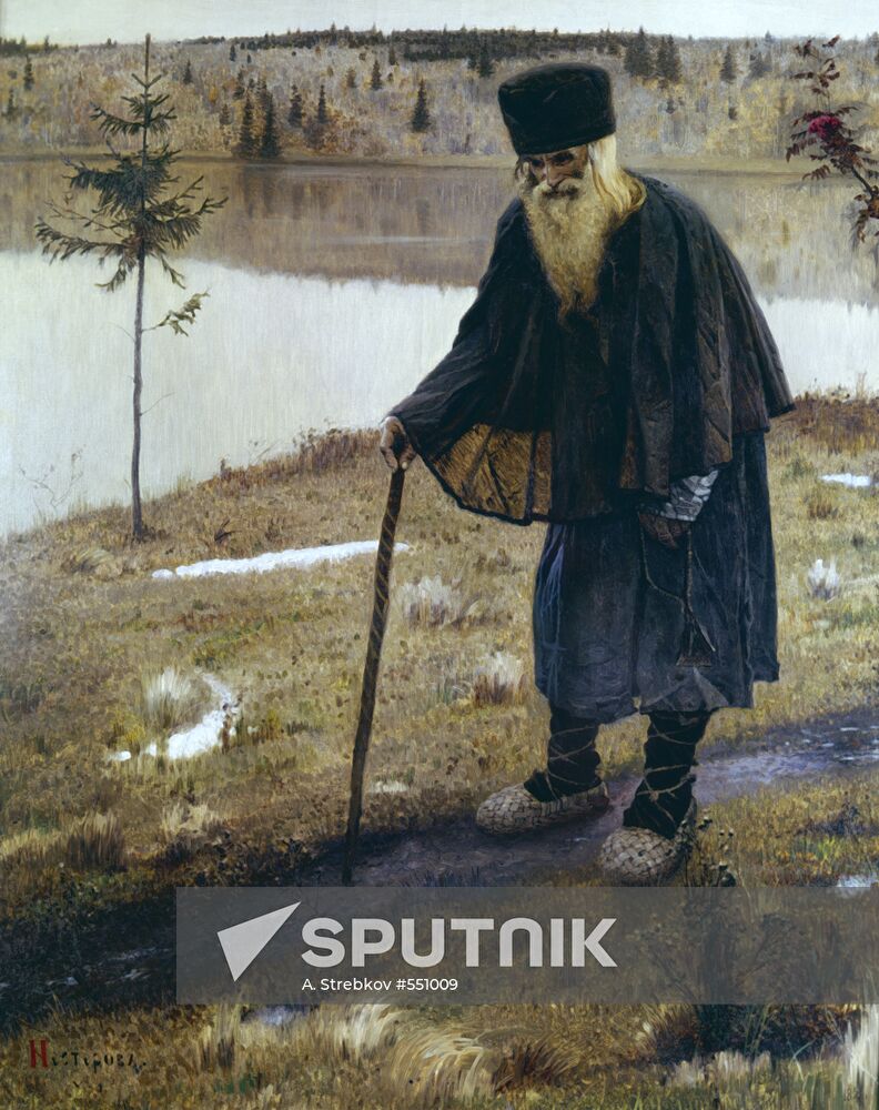 Reproduction of "Hermit" painting by Mikhail Nesterov