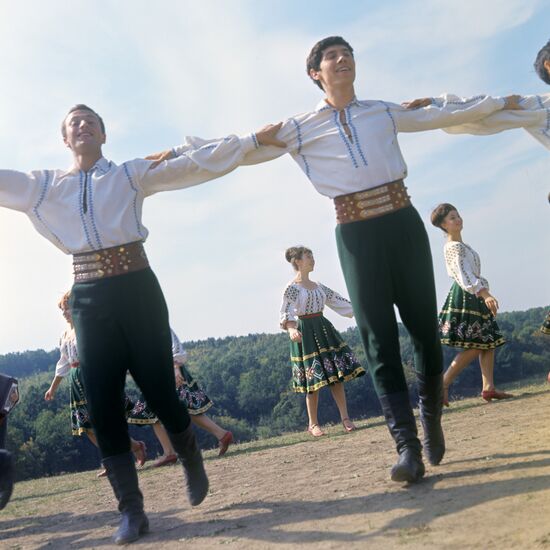 Ensemble of folk dancing