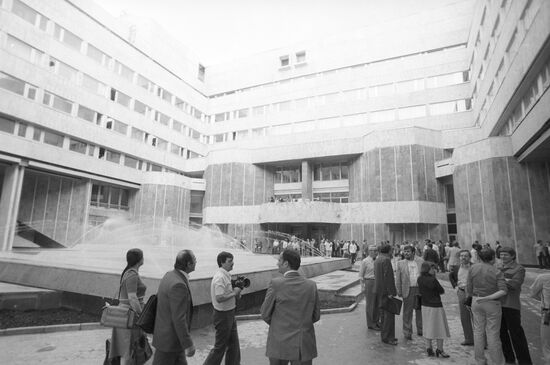 Journalists at the 1980 Olympic Games Press Center