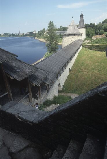 Pskov Kremlin towers and fortress walls