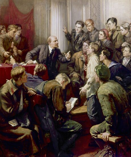 Reproduction of "V. Lenin among Delegates..."