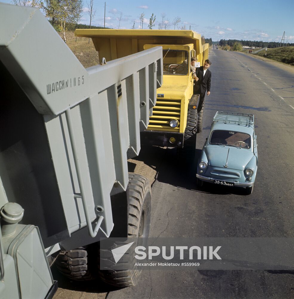 BelAZ truck and Zaporozhets car