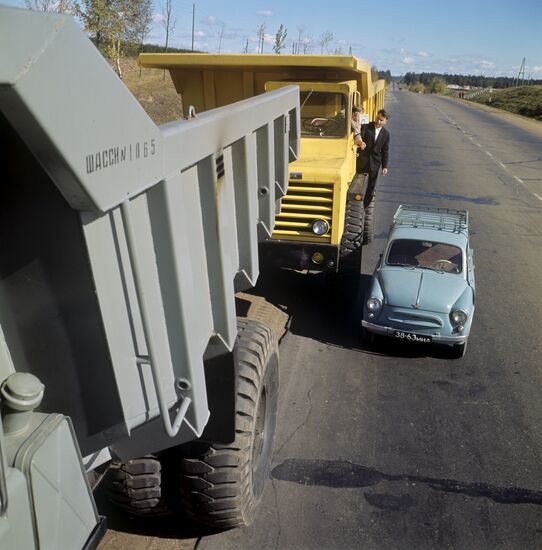 BelAZ truck and Zaporozhets car