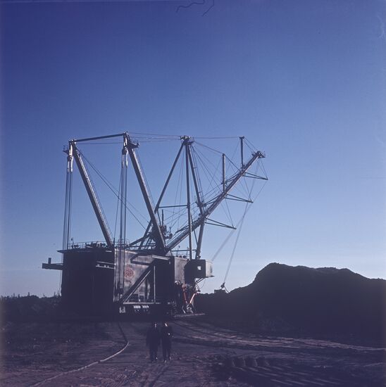 A walking excavator