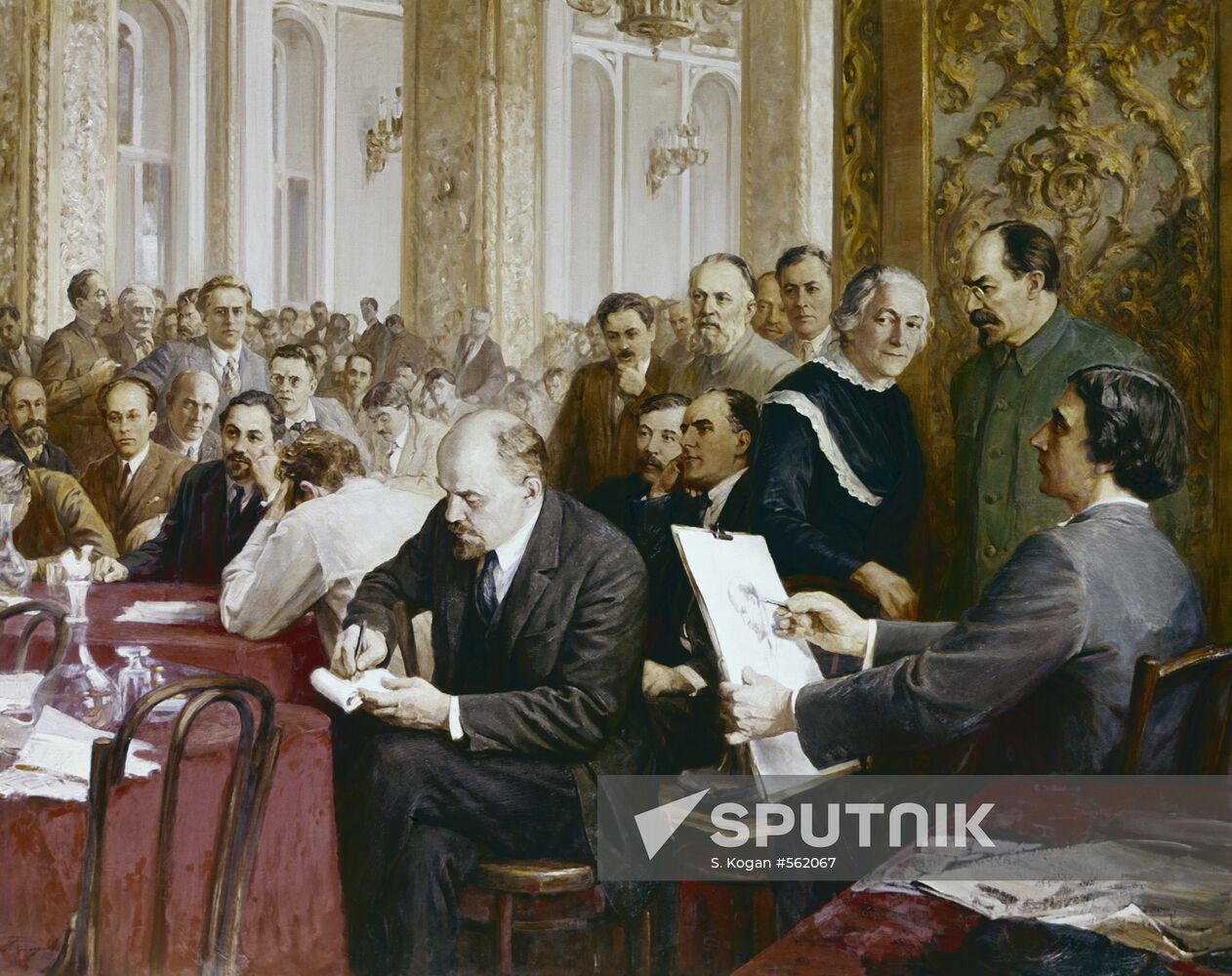 Reproduction of painting "Lenin at Second Comintern Congress"