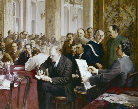 Reproduction of painting "Lenin at Second Comintern Congress"