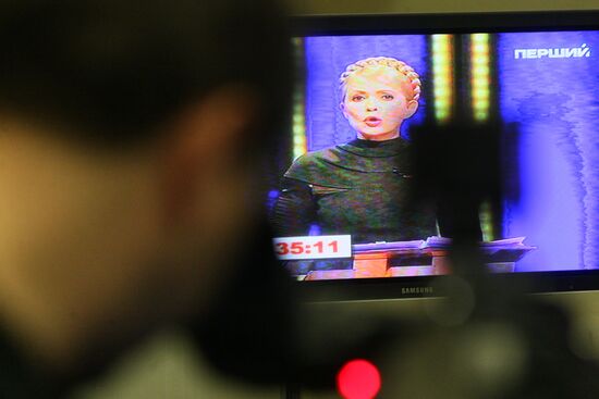Yulia Tymoshenko during TV debates on Ukrainian First Channel