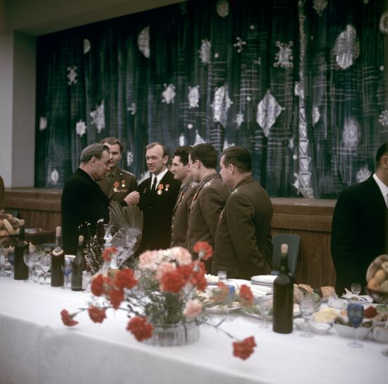 L.I.Brezhnev and Soviet cosmonauts