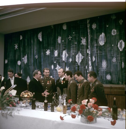 L.I.Brezhnev and Soviet cosmonauts