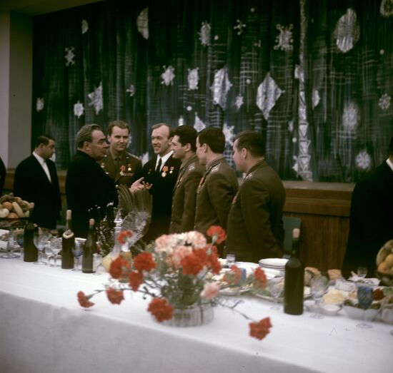 L.I.Brezhnev and Soviet cosmonauts
