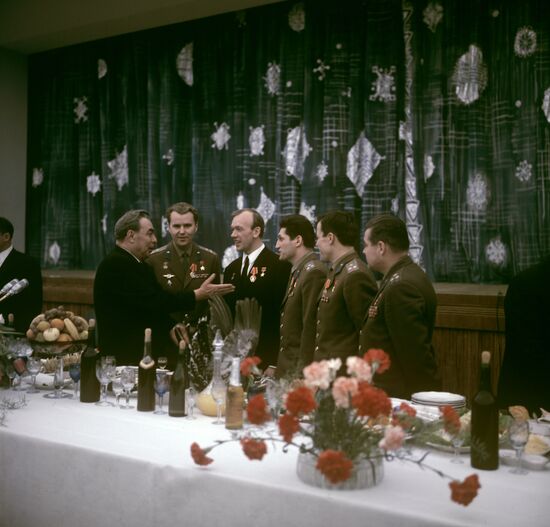 L.I.Brezhnev and Soviet cosmonauts