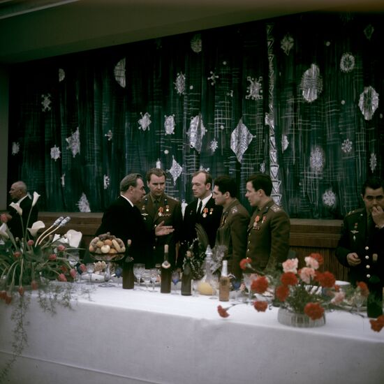 L.I.Brezhnev and Soviet cosmonauts