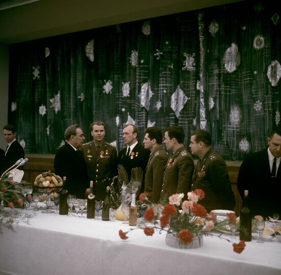 L.I.Brezhnev and Soviet cosmonauts
