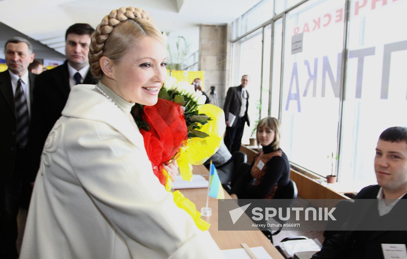 Yulia Tymoshenko votes in Ukrainian presidential election