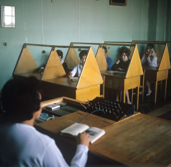 Class at a language laboratory