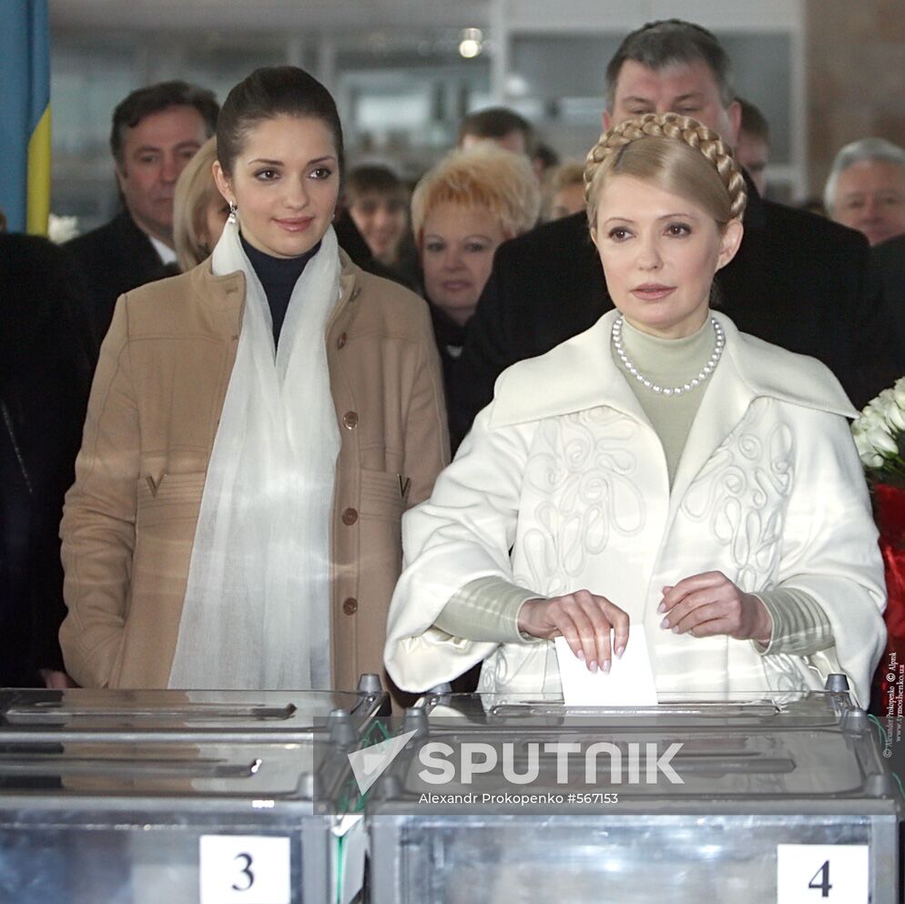Yulia Tymoshenko votes in Ukrainian presidential election