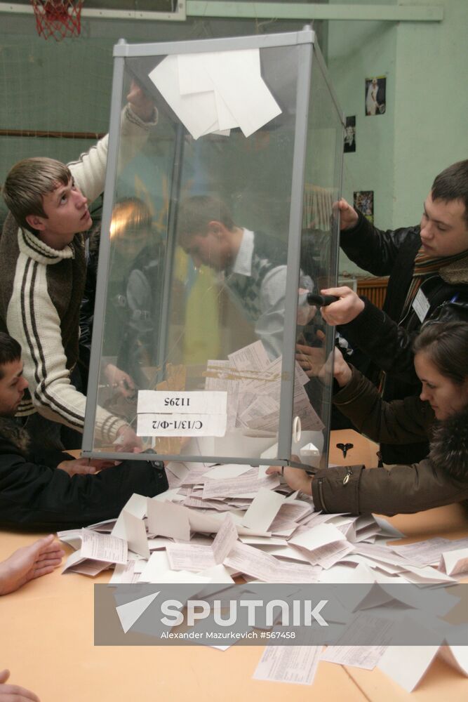 Counting votes at a polling station in Lvov