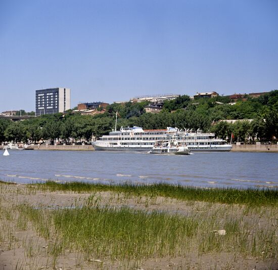 A motor ship near the moorage