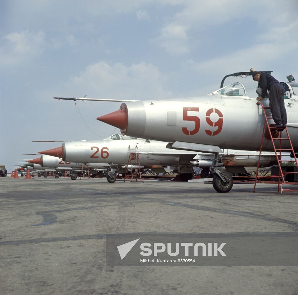 MiG-21 fighters at airfield