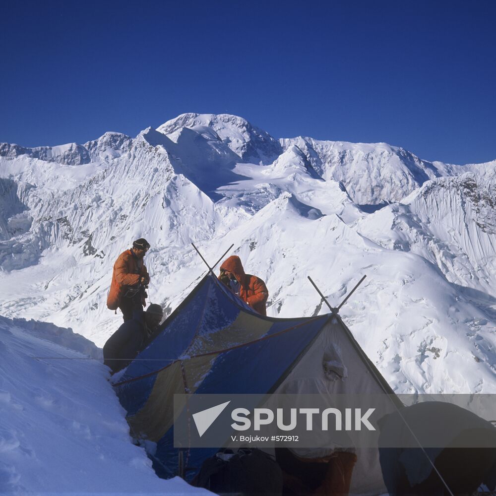 Mountain-climbers in the Tien Shan mountains