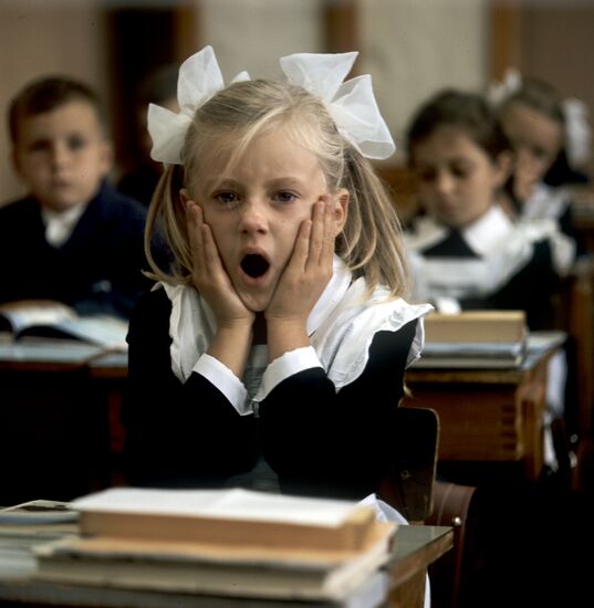 First grade pupil Marina Tretyakova