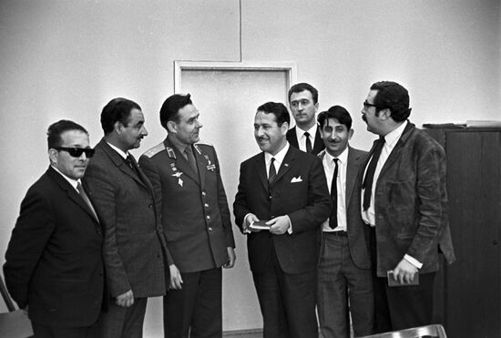 Cosmonaut Vladimir Komarov and Chilean journalists