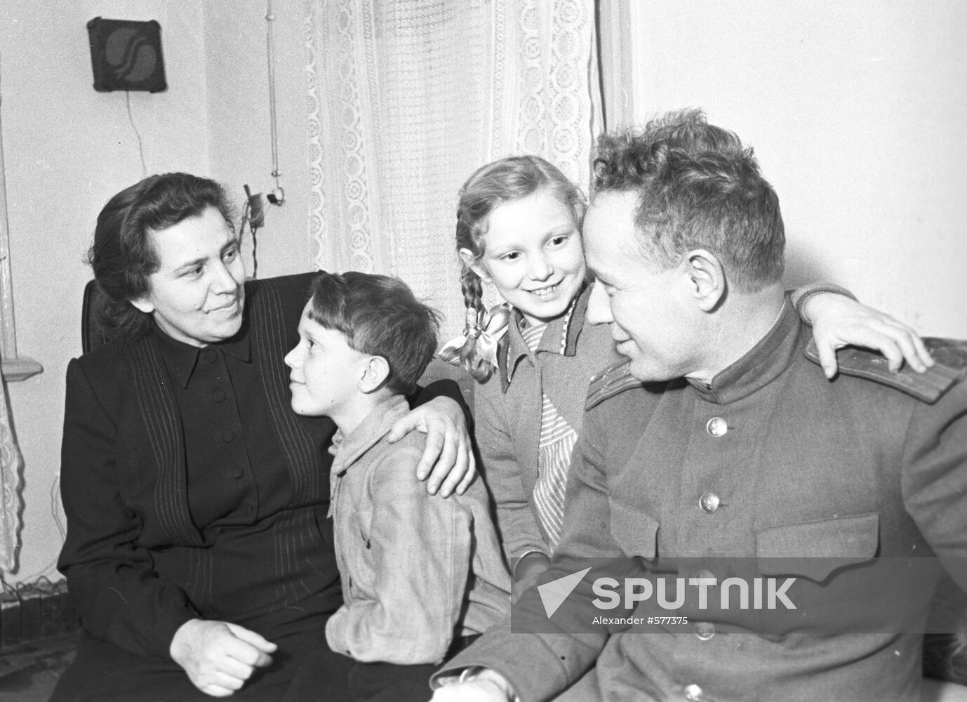 Mikhail Sholokhov with his spouse Mariya and children