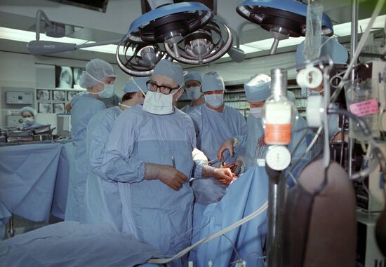 Cardiac surgeon Michael E. DeBakey in the operation theater
