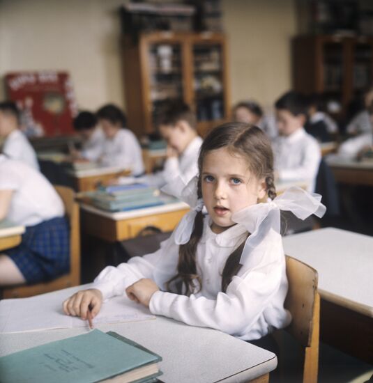 School girl in class