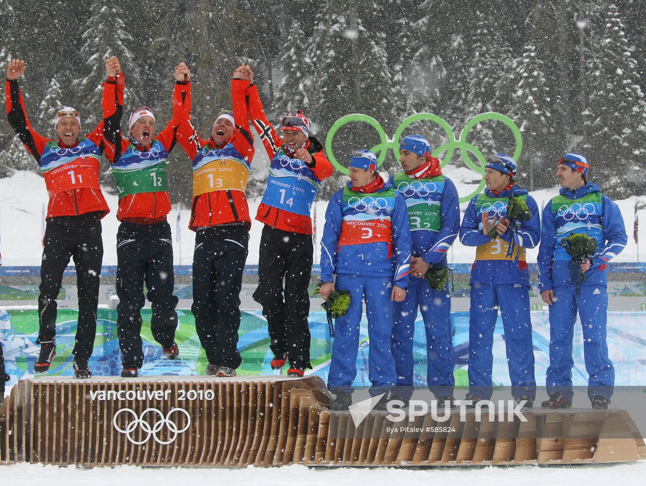 Winners of biathlon men's relay