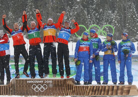 Winners of biathlon men's relay