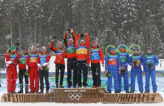 Winners of biathlon men's relay