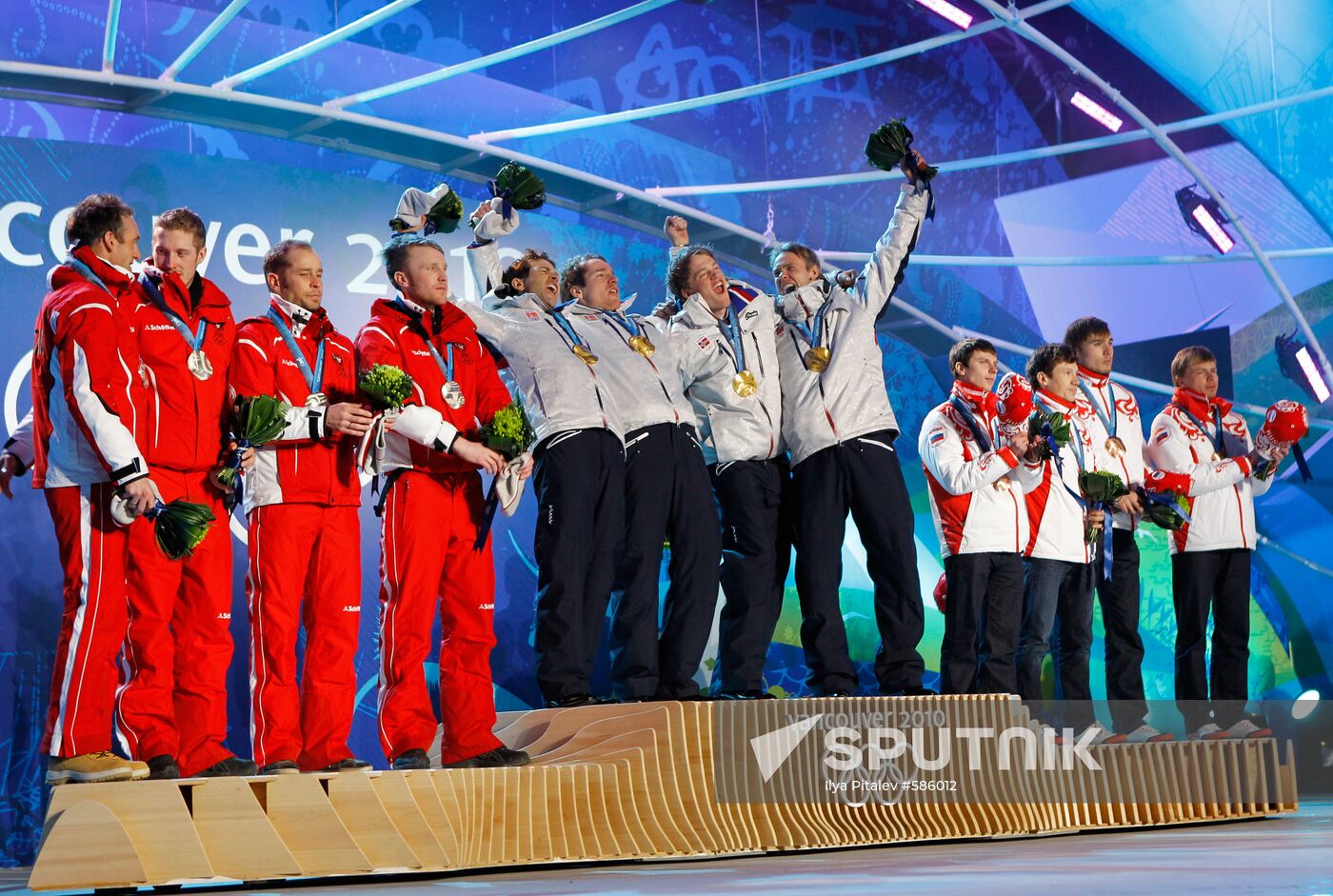 Winners of biathlon men's relay