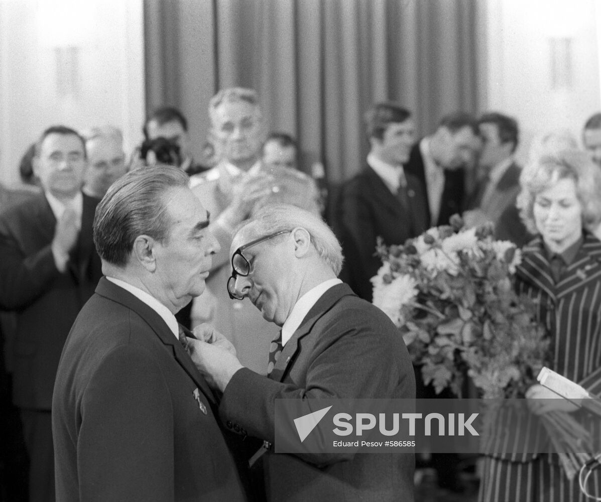 Erich Honecker and Leonid Brezhnev