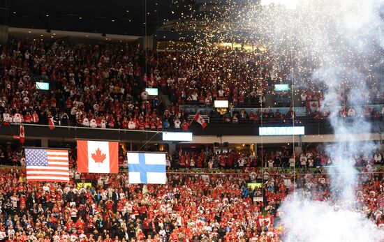 Flags of winners of Olympic ice hockey competition