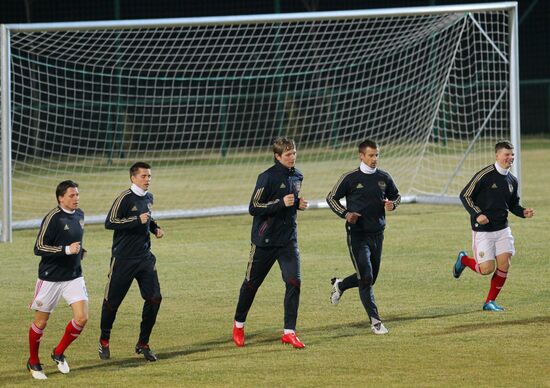 Russian national football team training before friendly match