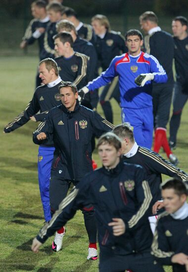 Russian national football team training before friendly match