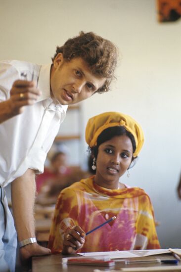 Teacher Vsevolod Filipp with student Fatuma Sapor