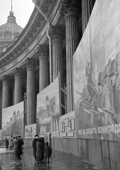 War posters on Leningrad's Kazan Cathedral